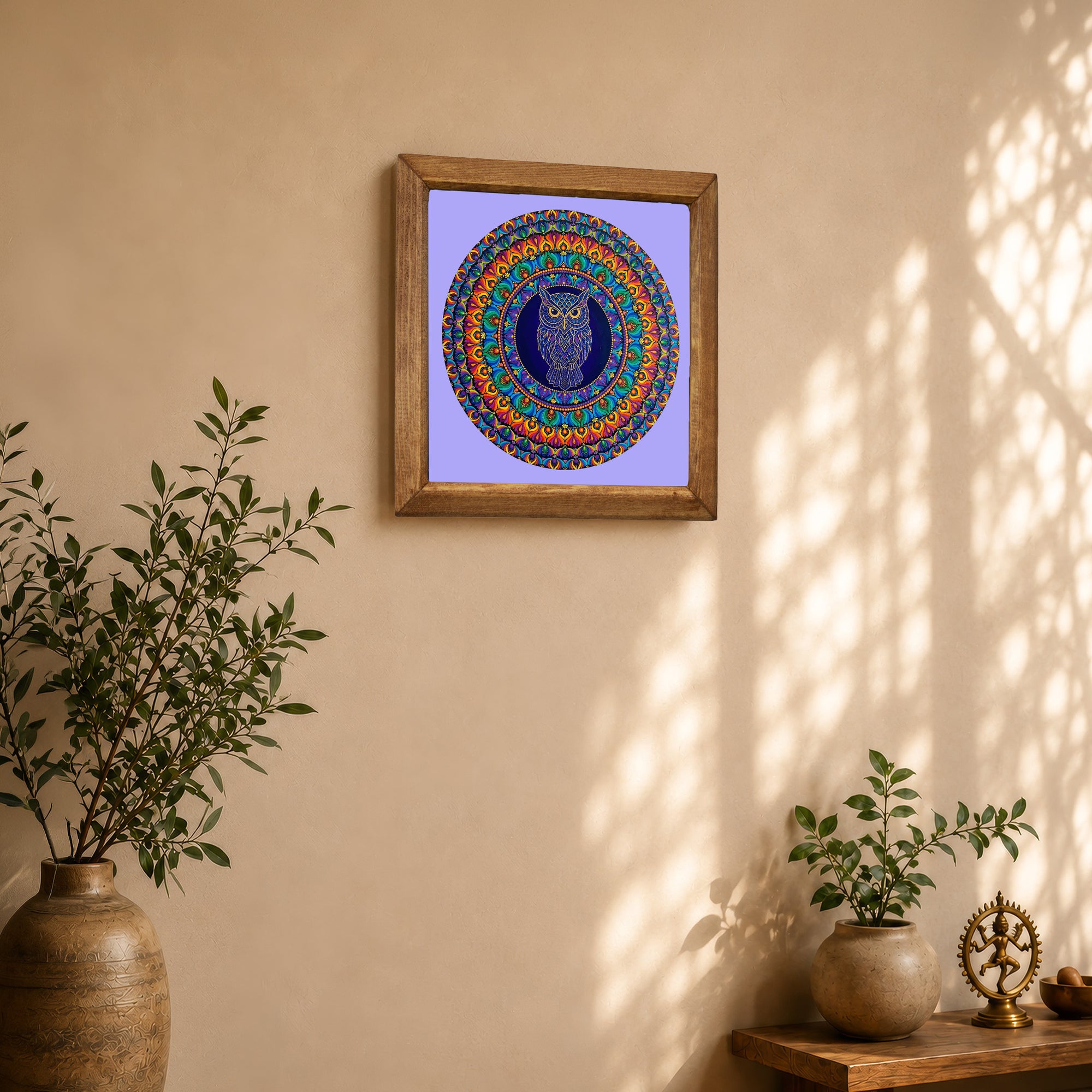 Colourful Owl Mandala Stone Wall Art