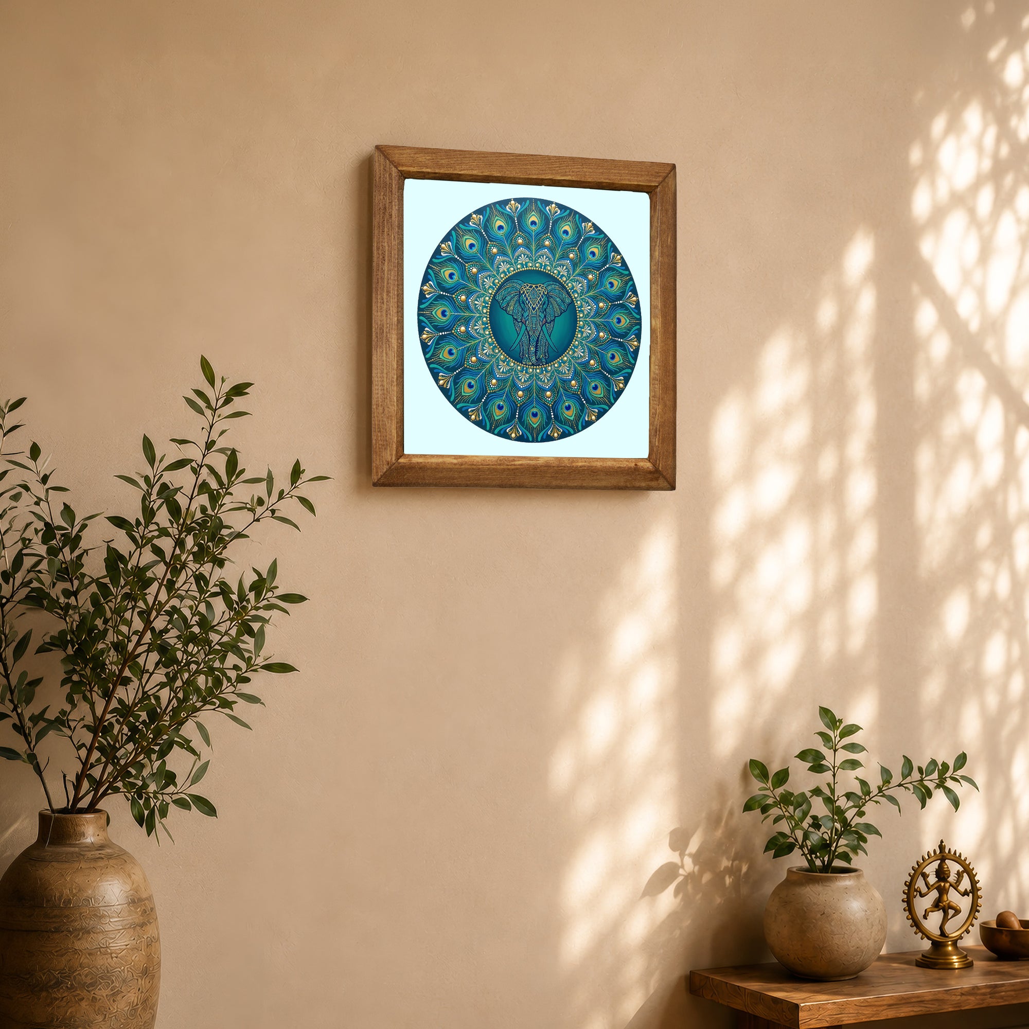 Peacock Elephant Mandala Stone Wall Art