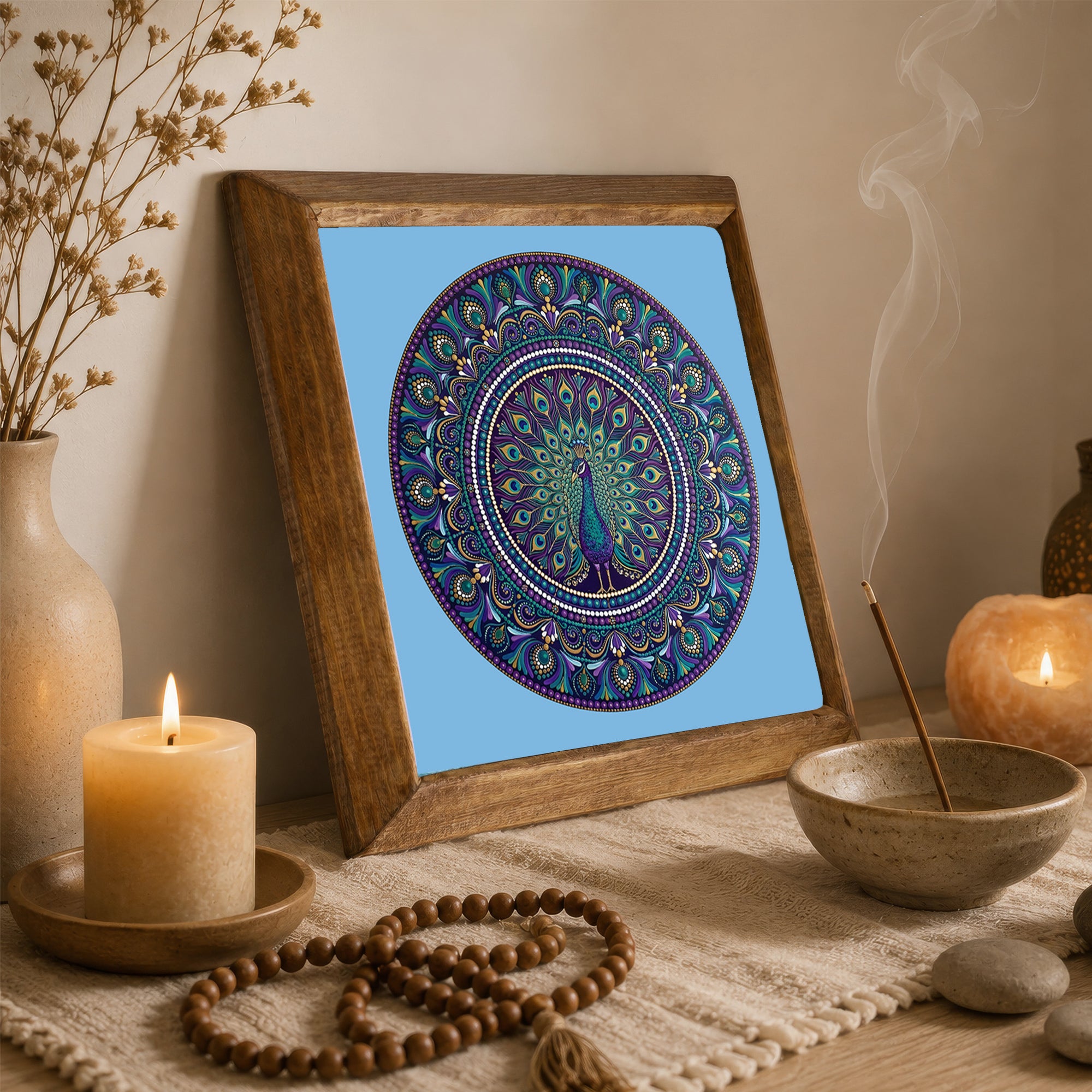 Peacock &amp; Elephant Mandala Duo Stone Wall Art Set