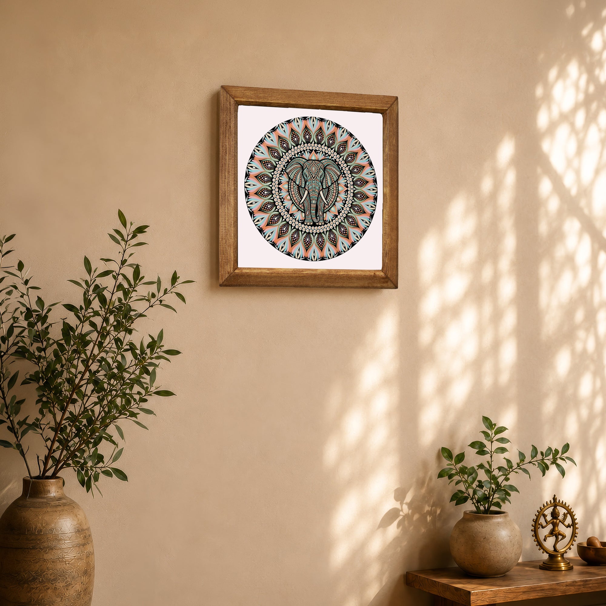 Pink Elephant Mandala Stone Wall Art