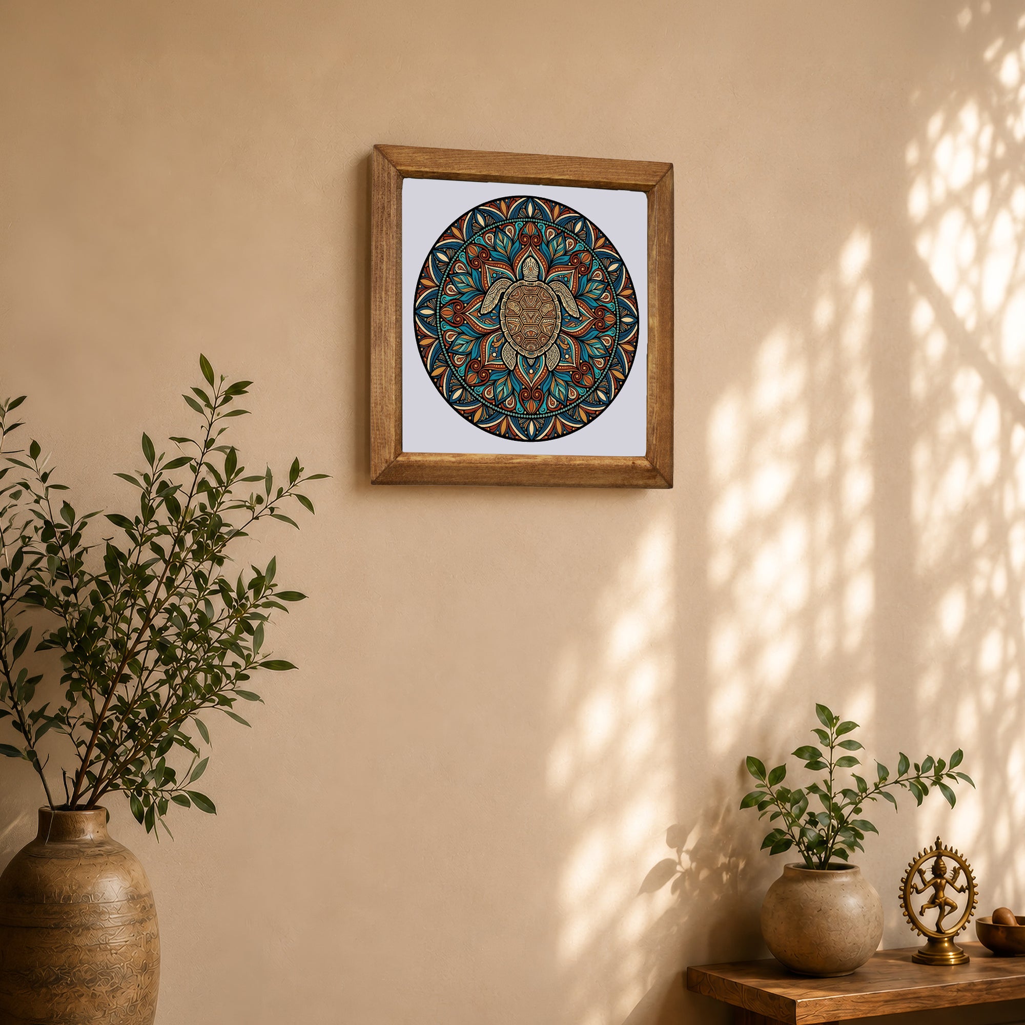 Boho Sea Turtle Mandala Stone Wall Art