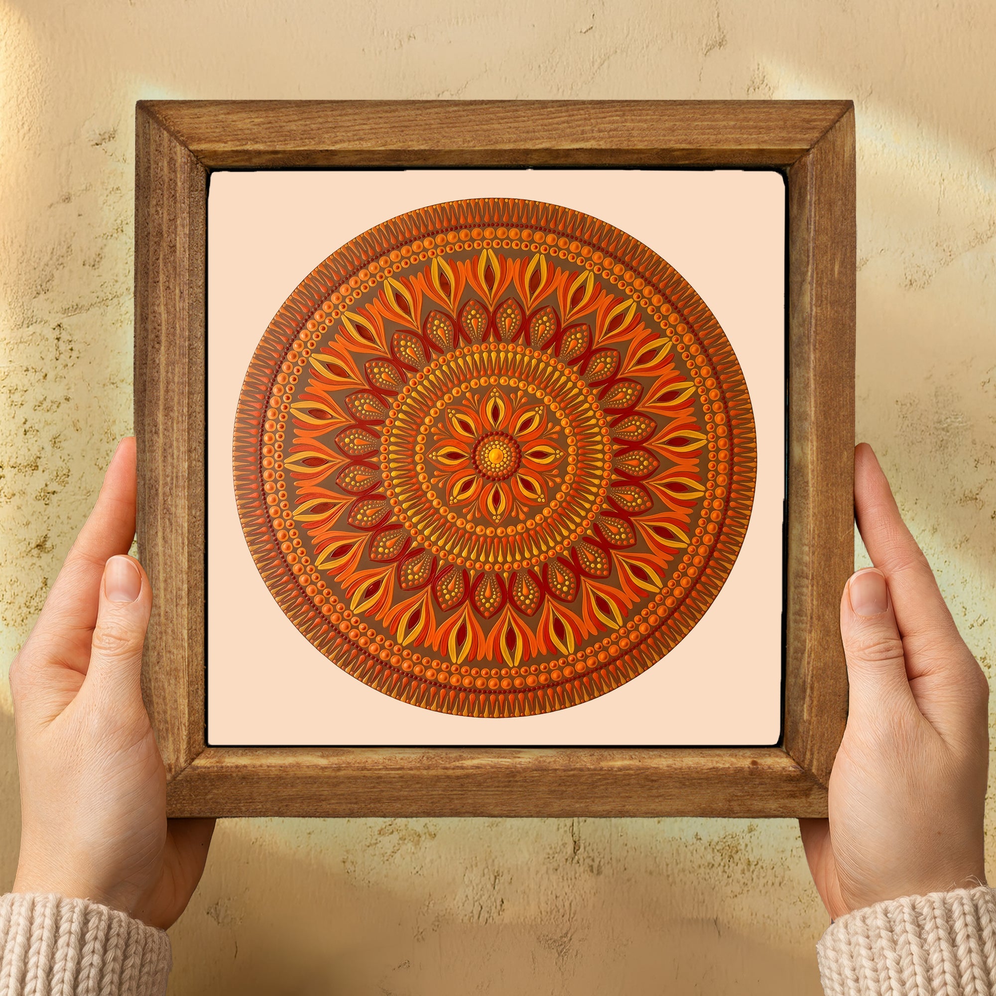 Terracotta Floral Mandala Stone Wall Art
