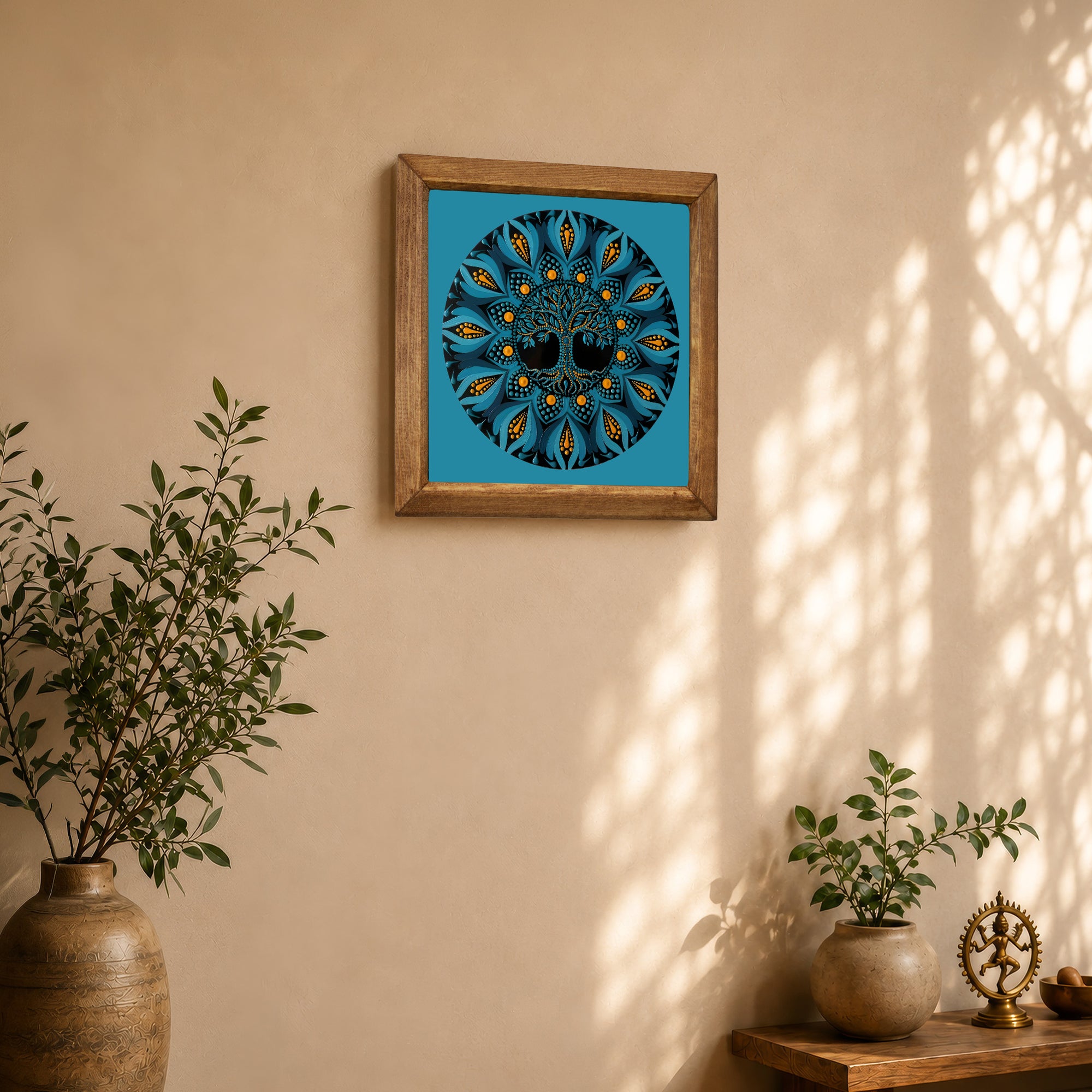 Turquoise Tree of Life Mandala Stone Wall Art
