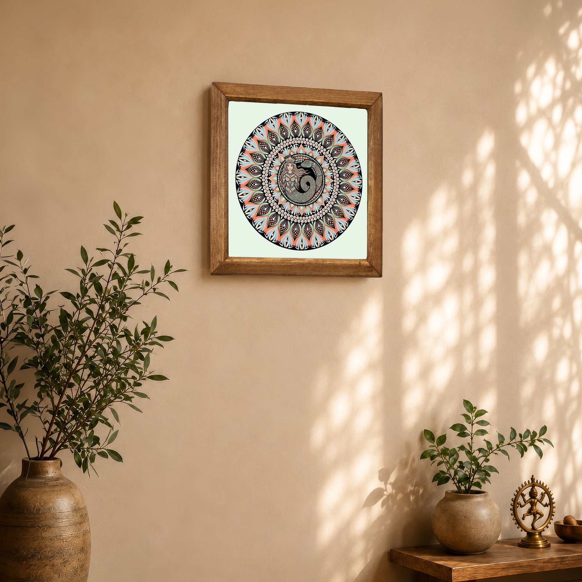 Pink Shahmaran Mandala Stone Wall Art