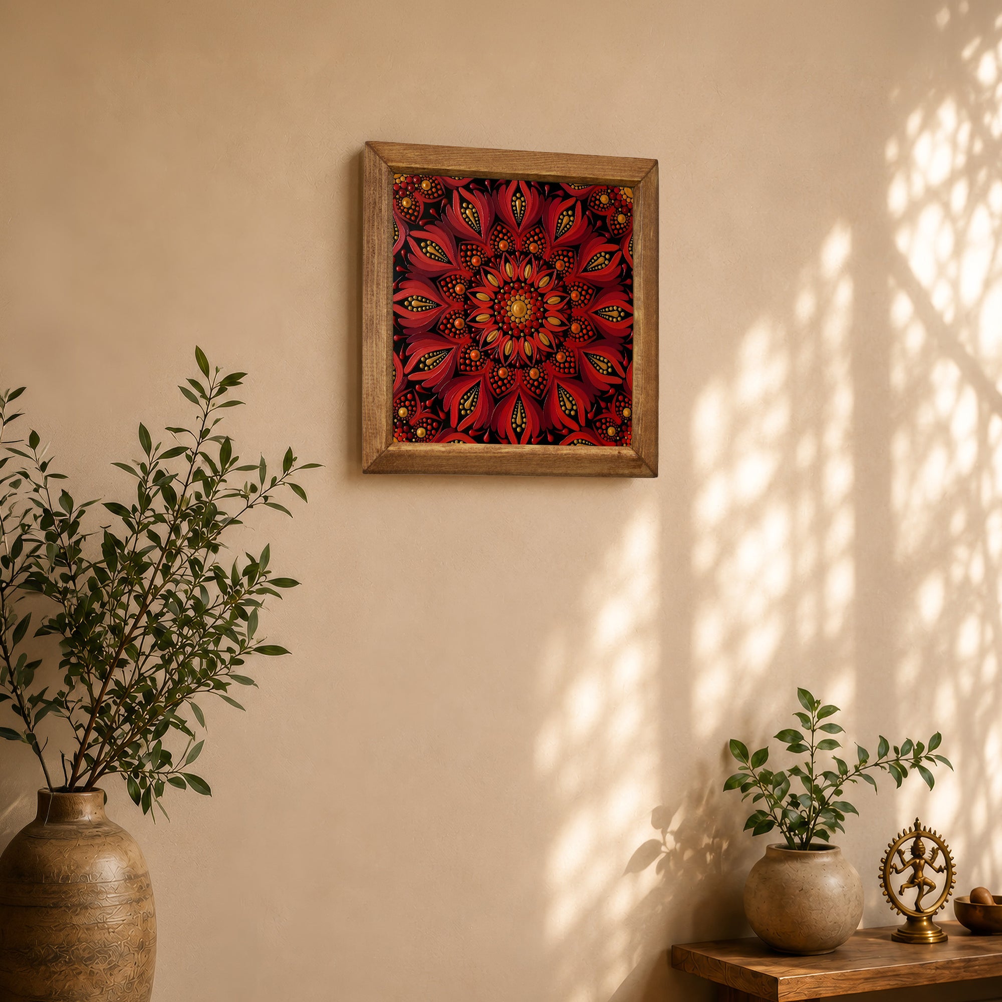 Red Sacred Mandala Stone Wall Art
