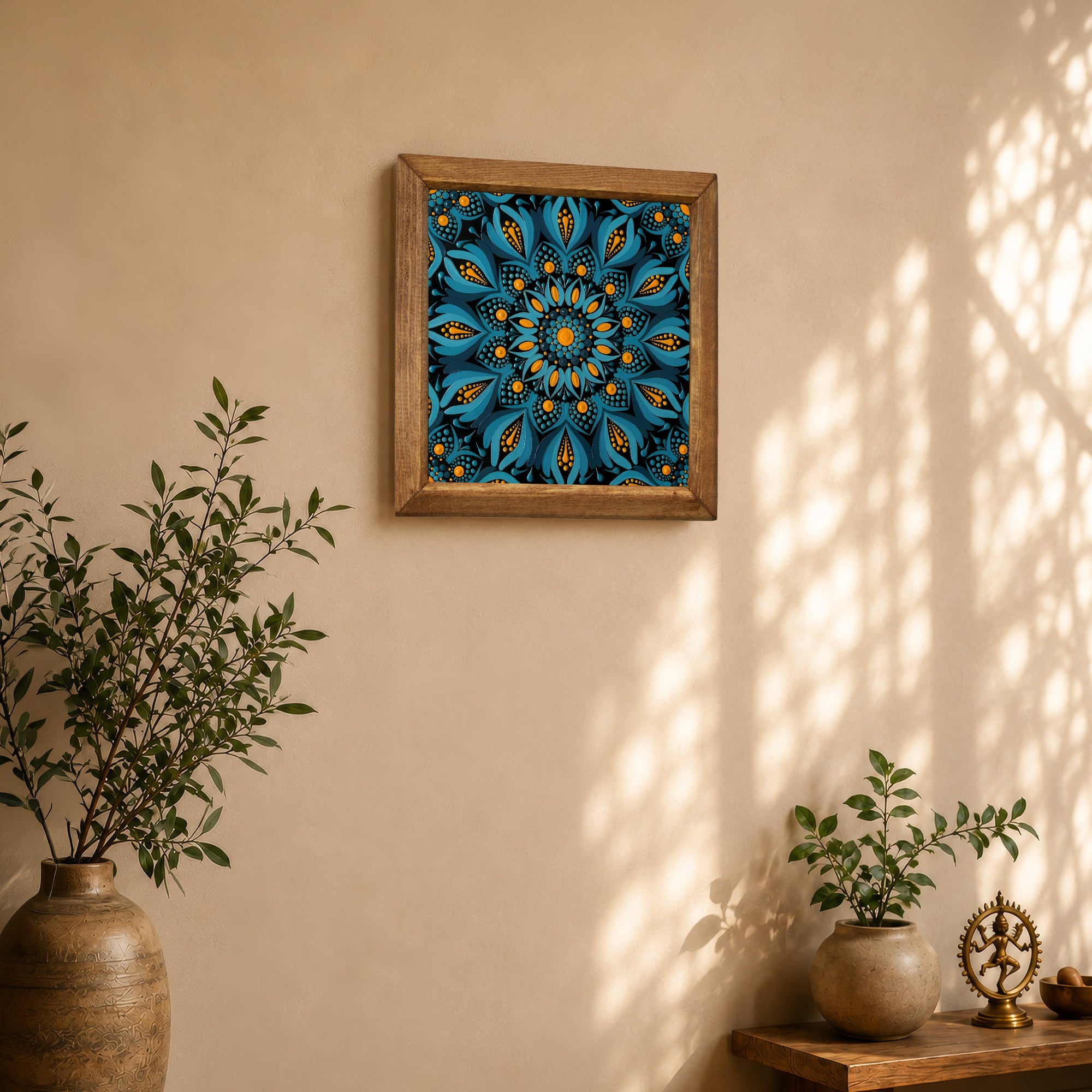 Turquoise Blossom Mandala Stone Wall Art