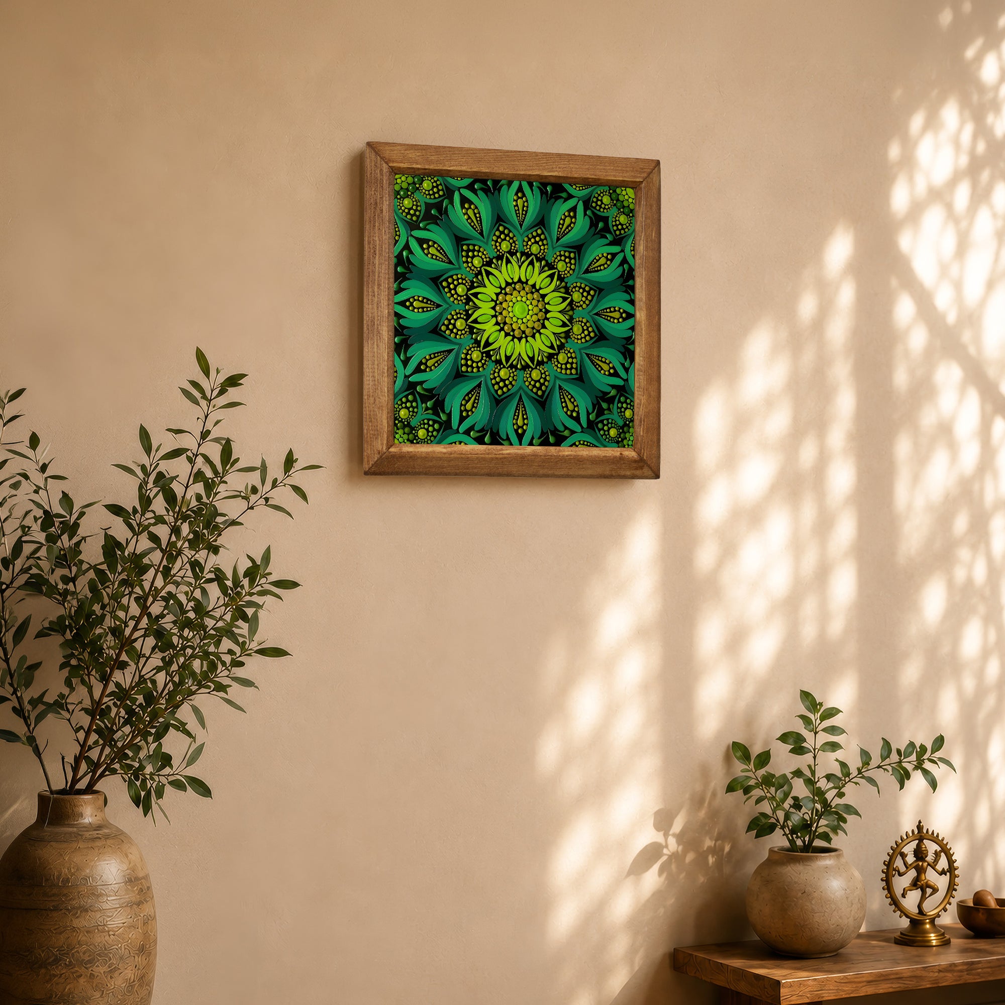 Emerald Green Floral Mandala Stone Wall Art