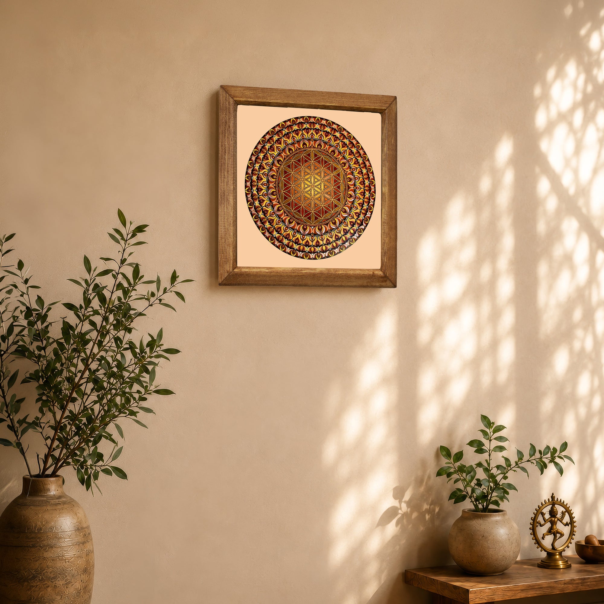 Golden Energy Flower of Life Stone Wall Art