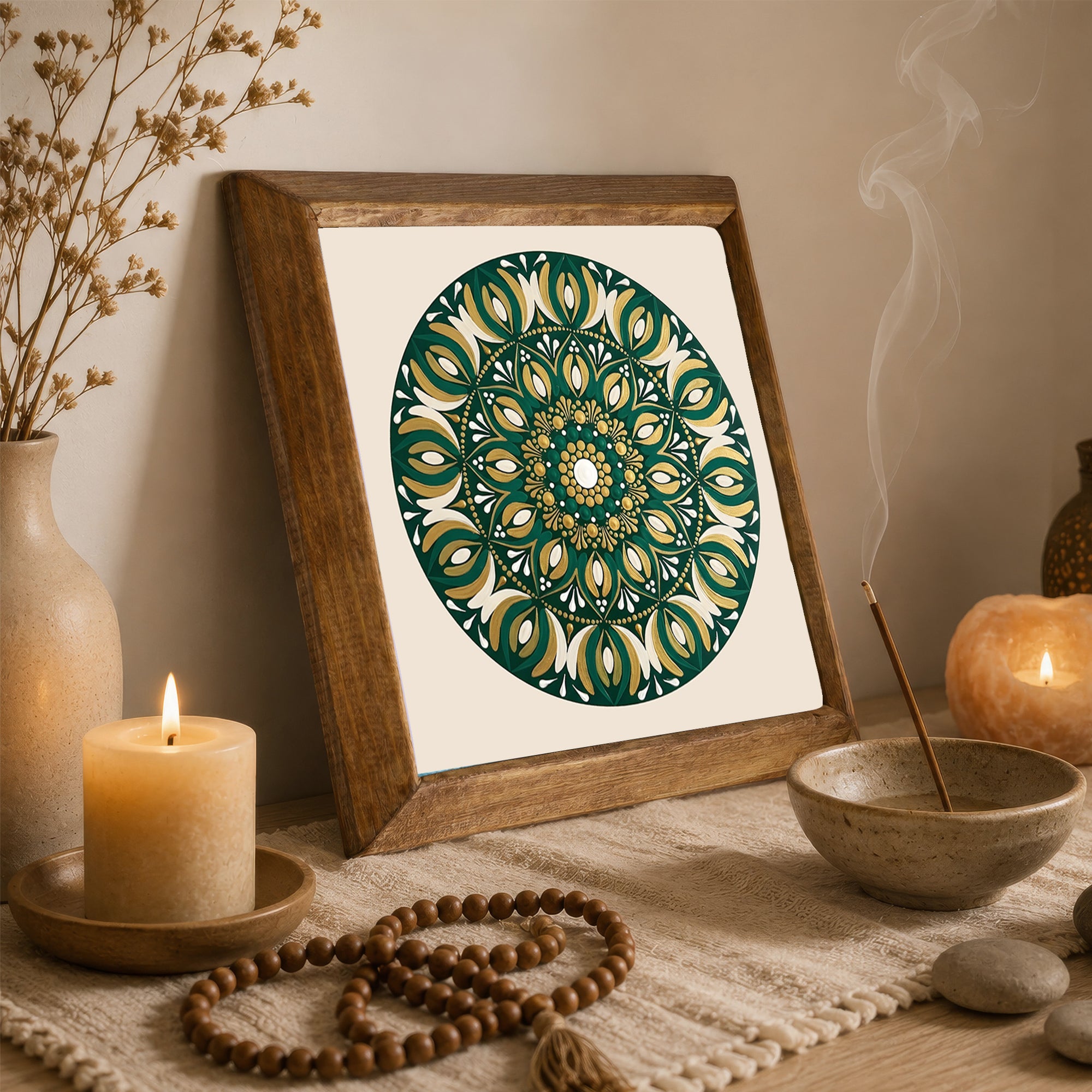 Emerald Harmony Mandala Duo Stone Wall Art Set