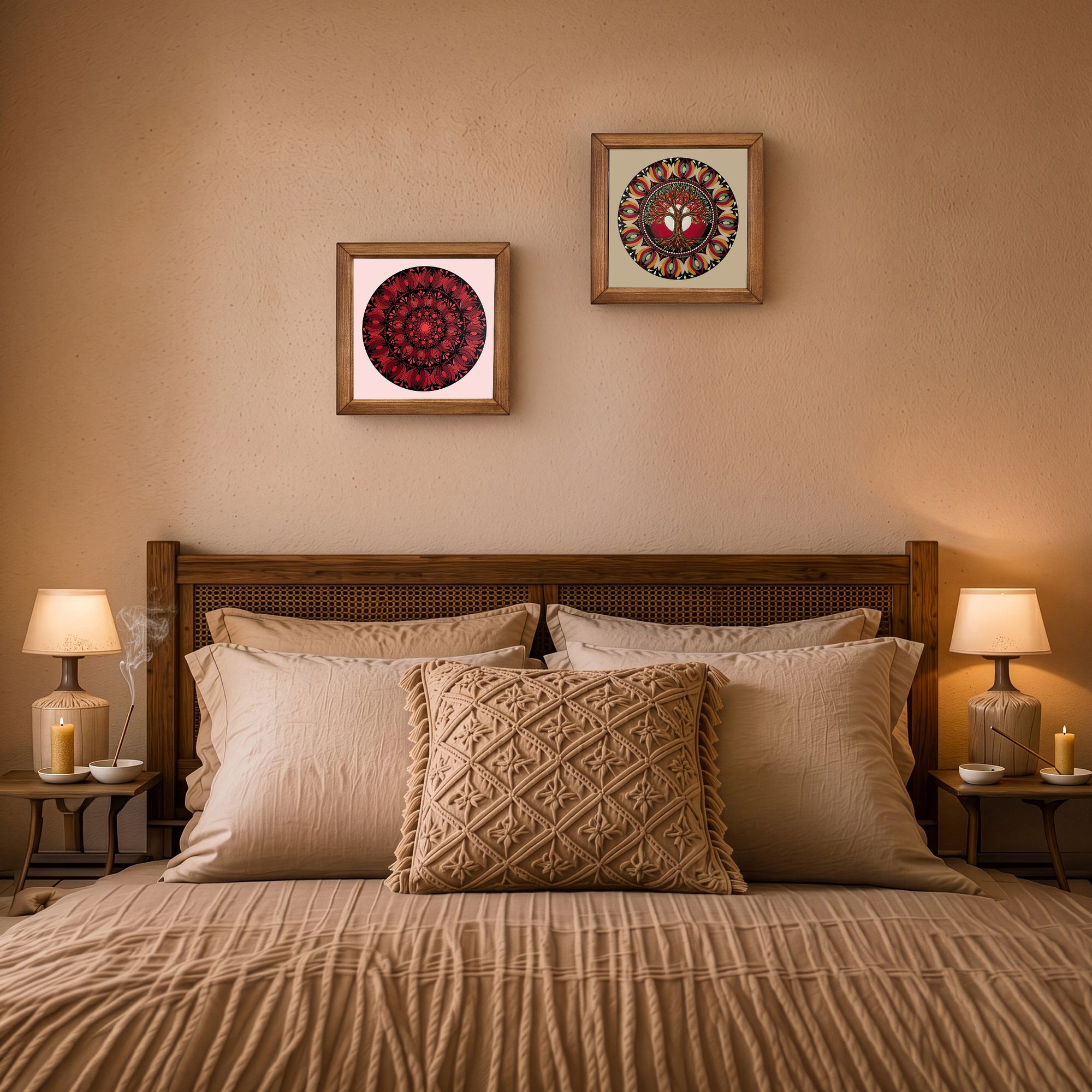 Red Mandala &amp; Tree of Life Duo Stone Wall Art Set