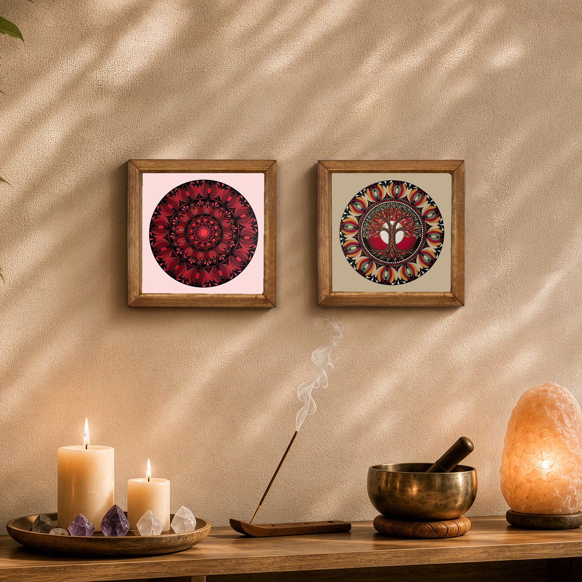 Red Mandala &amp; Tree of Life Duo Stone Wall Art Set