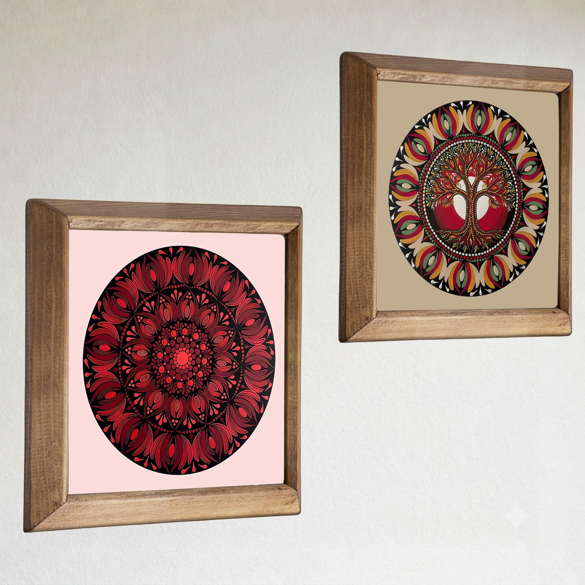 Red Mandala &amp; Tree of Life Duo Stone Wall Art Set