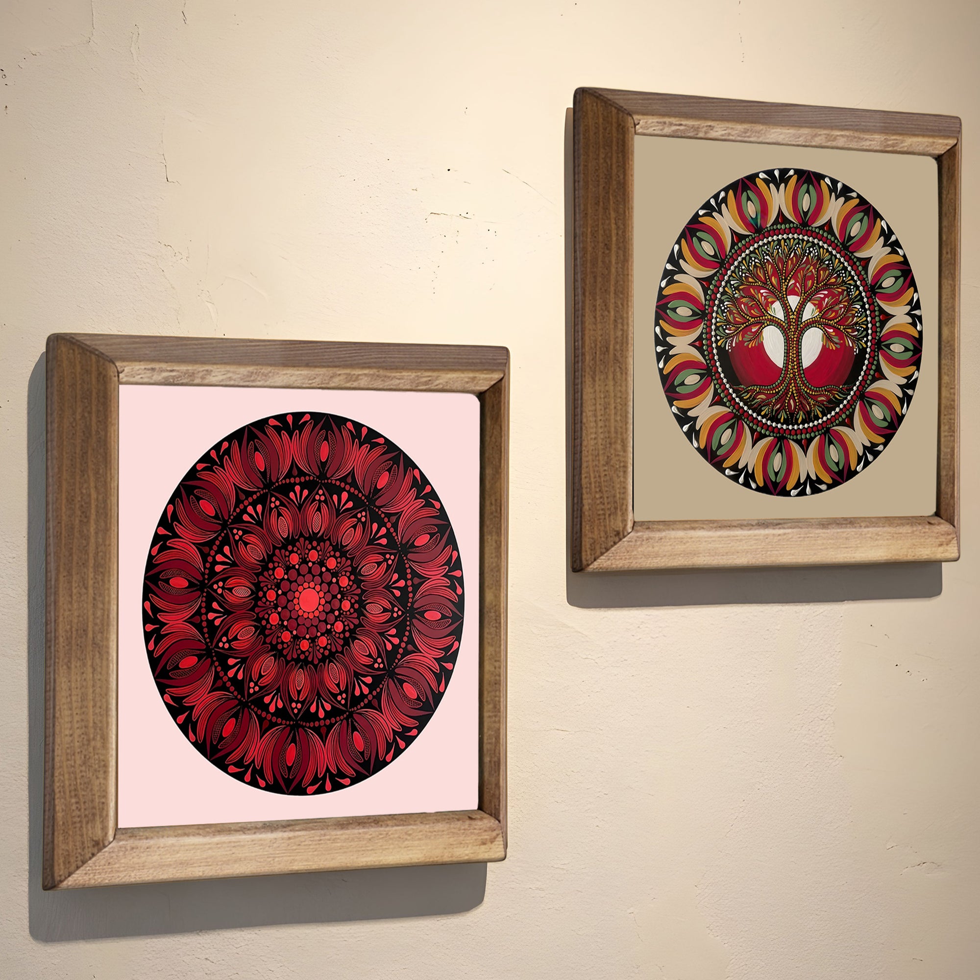 Red Mandala &amp; Tree of Life Duo Stone Wall Art Set