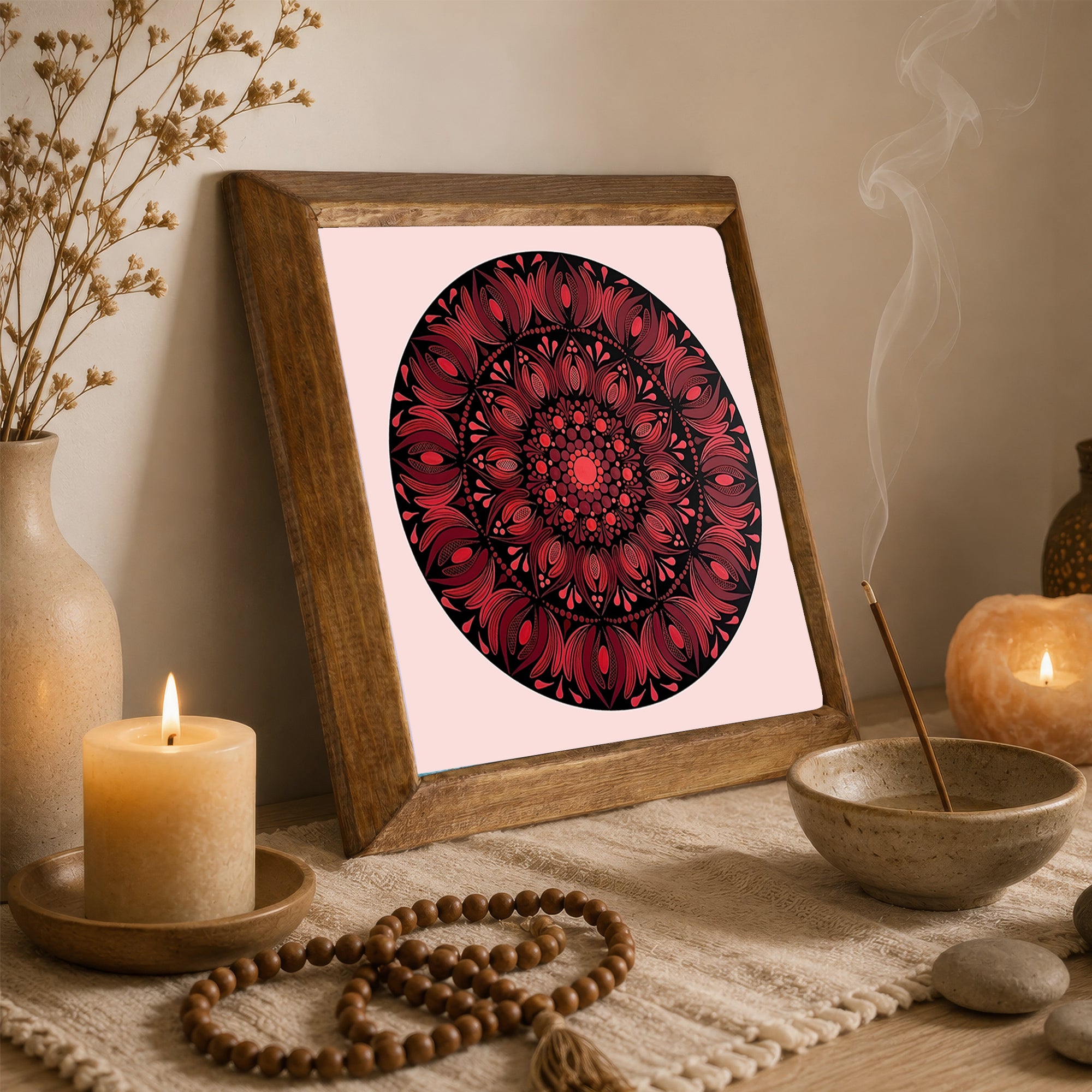 Red Mandala &amp; Tree of Life Duo Stone Wall Art Set