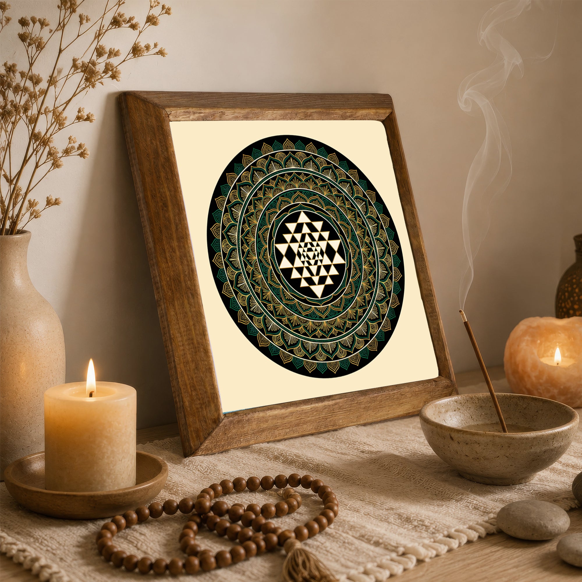 Sri Yantra &amp; Flower of Life Duo Stone Wall Art Set
