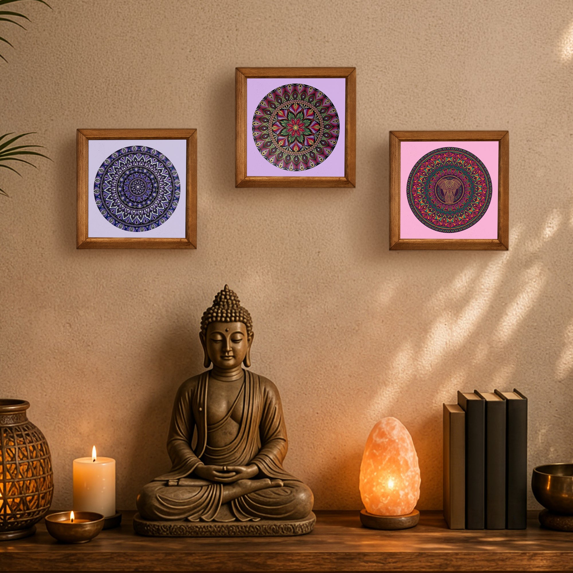 Purple Mandala &amp; Elephant Trio Stone Wall Art Set