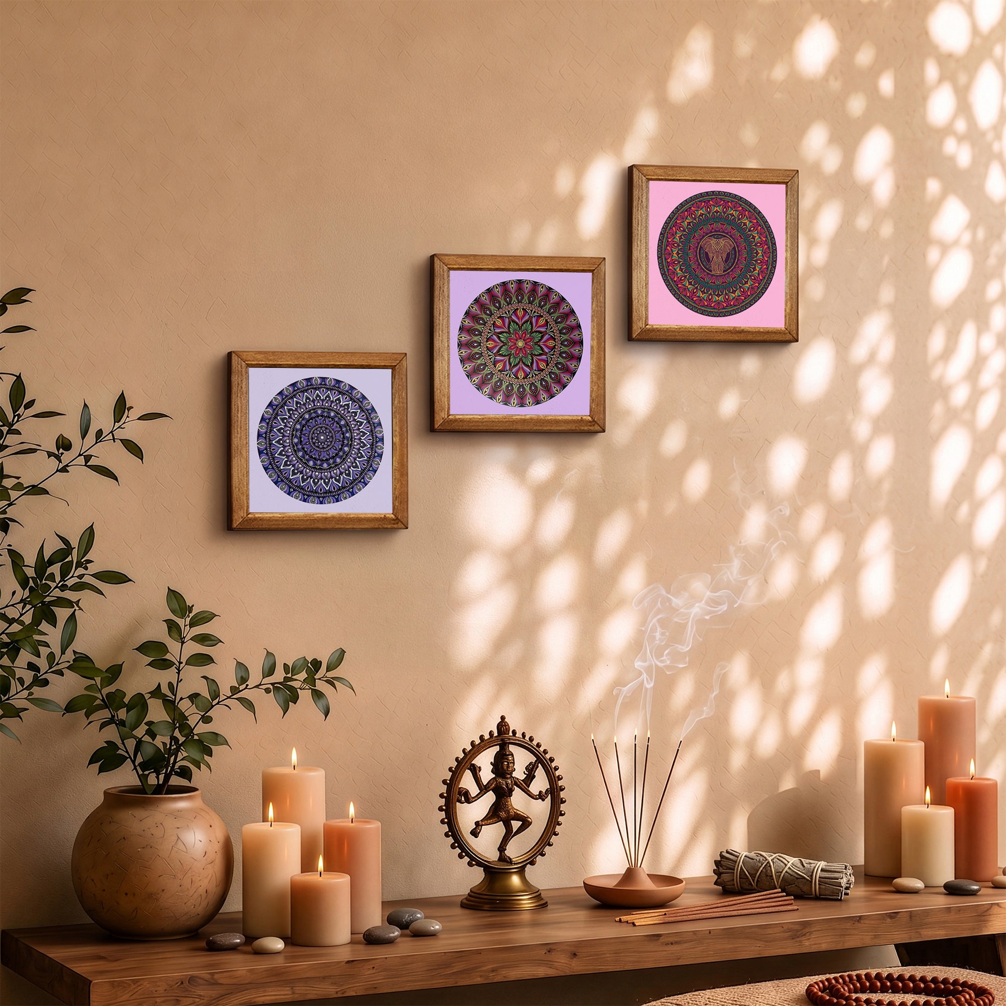 Purple Mandala &amp; Elephant Trio Stone Wall Art Set