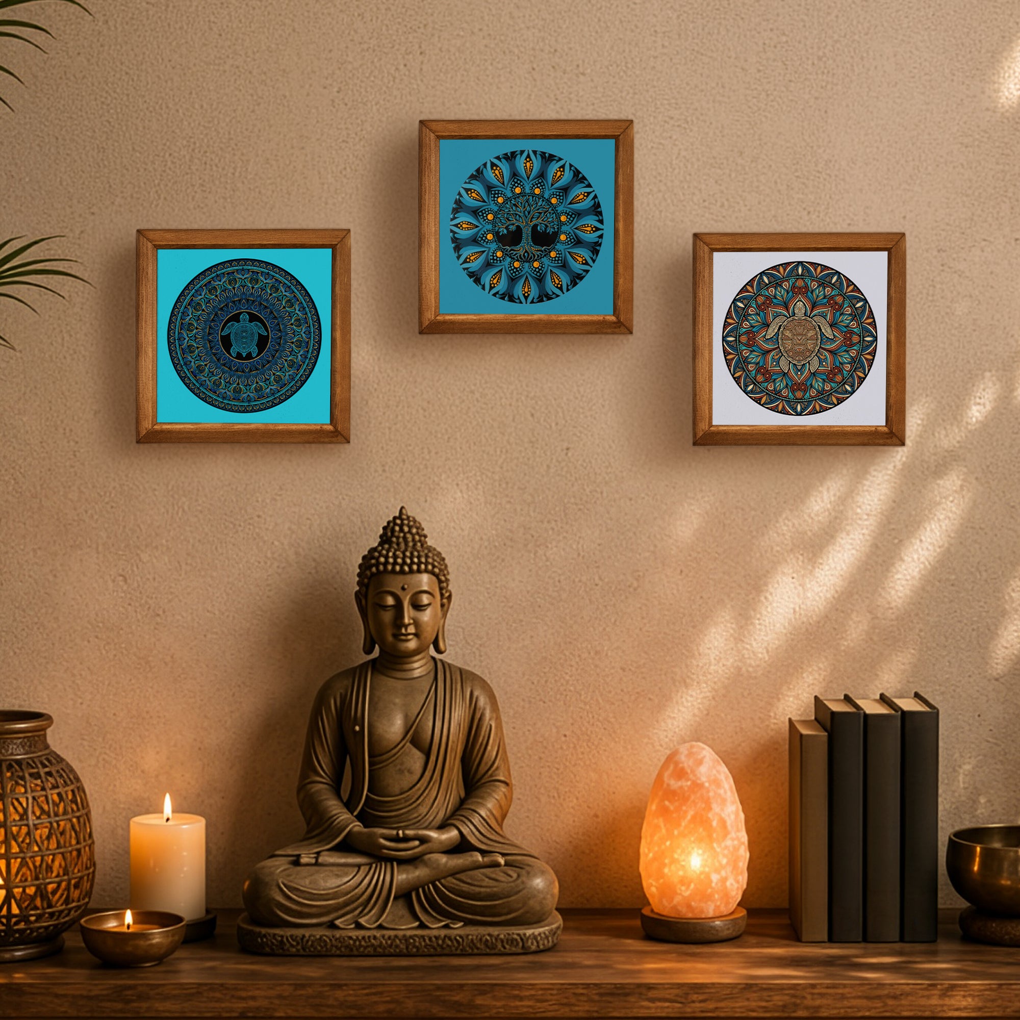 Turtle &amp; Tree of Life Mandala Trio Stone Wall Art Set