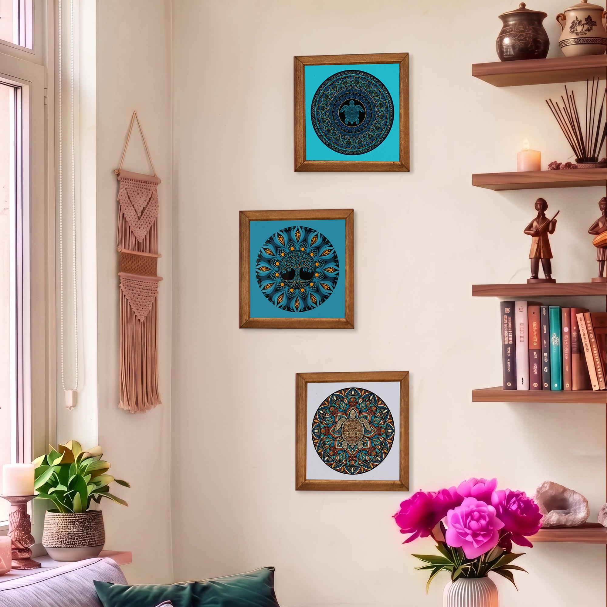 Turtle &amp; Tree of Life Mandala Trio Stone Wall Art Set