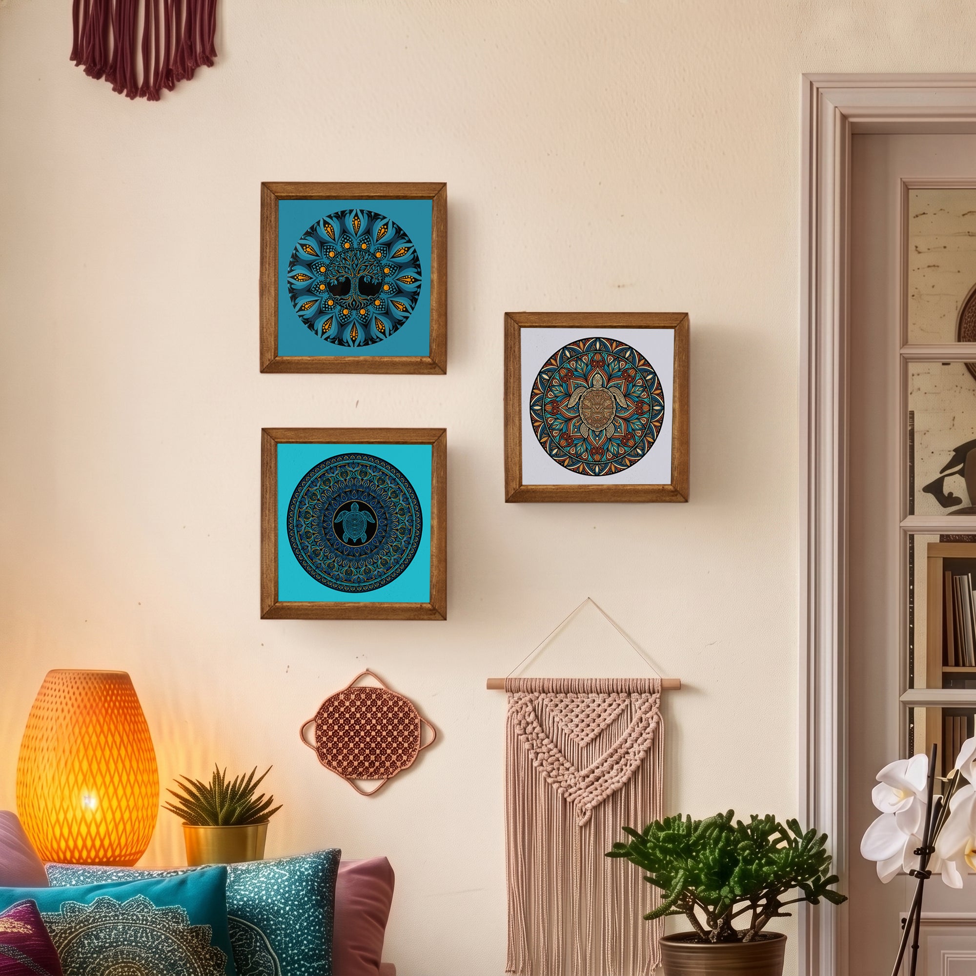 Turtle &amp; Tree of Life Mandala Trio Stone Wall Art Set