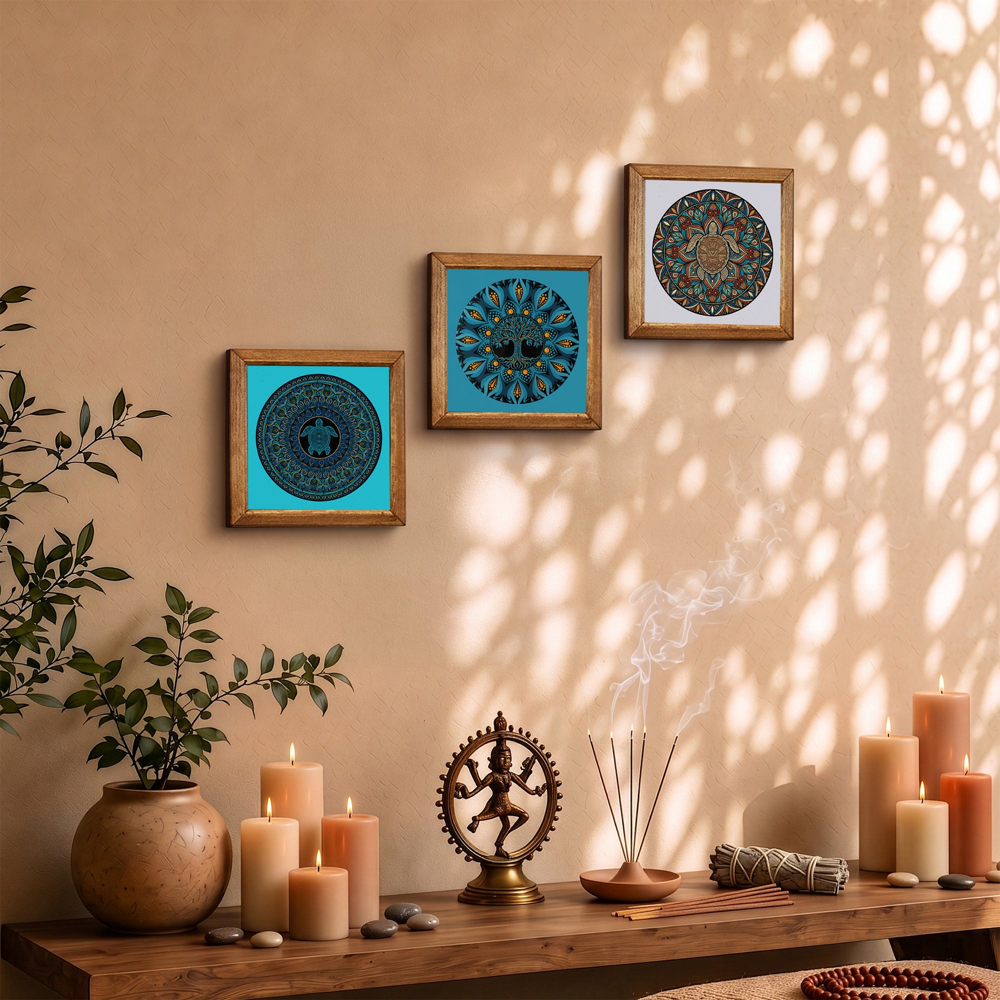 Turtle &amp; Tree of Life Mandala Trio Stone Wall Art Set