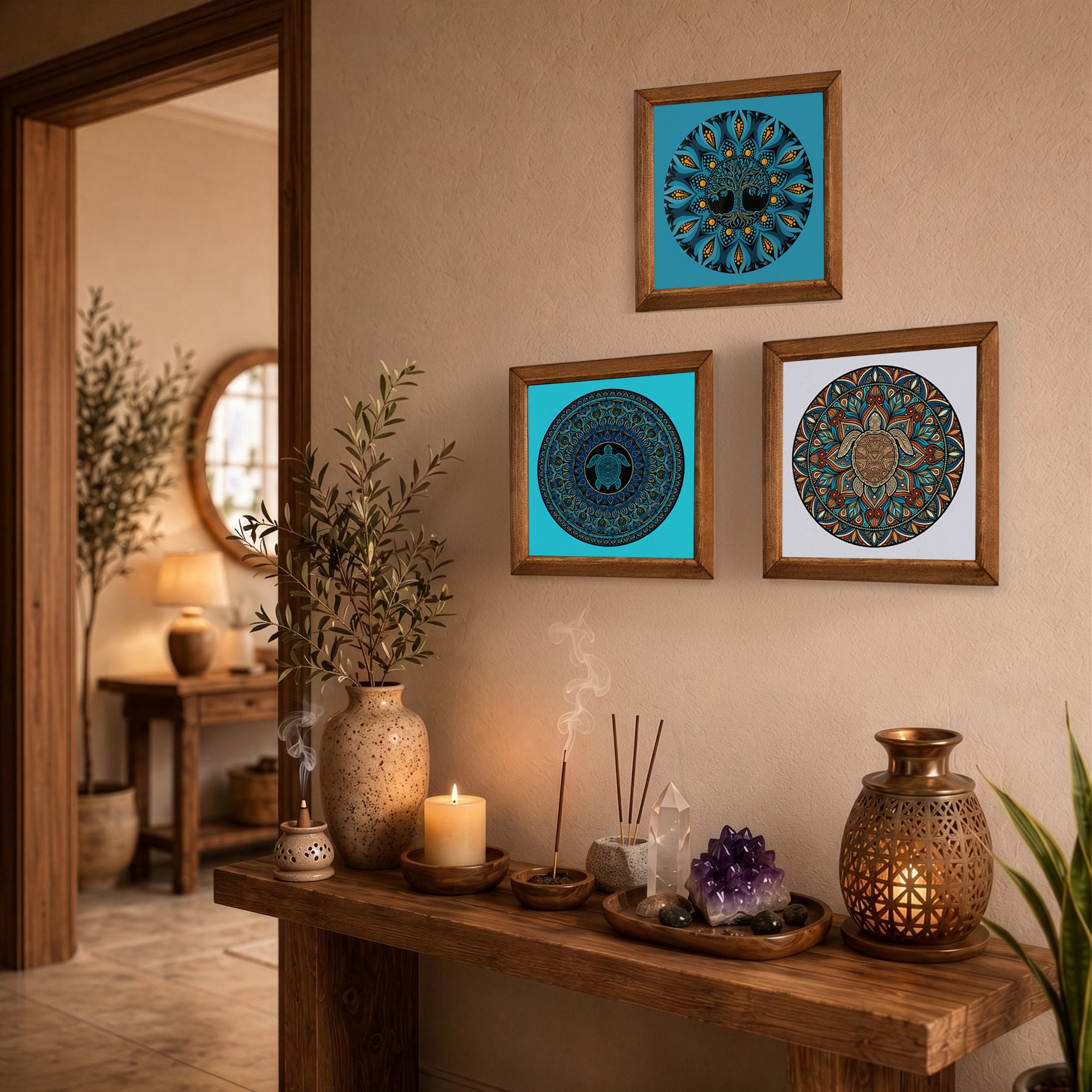 Turtle &amp; Tree of Life Mandala Trio Stone Wall Art Set