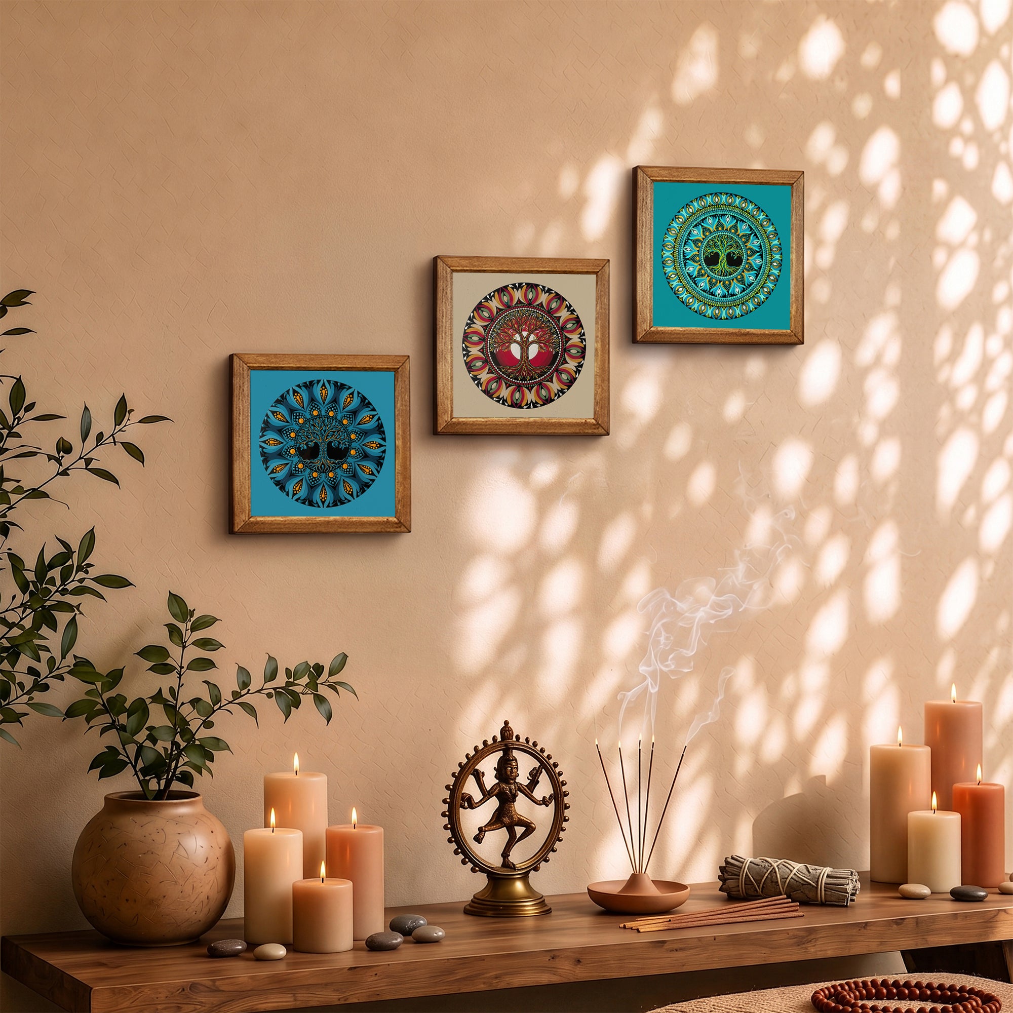 Tree of Life Mandala Trio Stone Wall Art Set