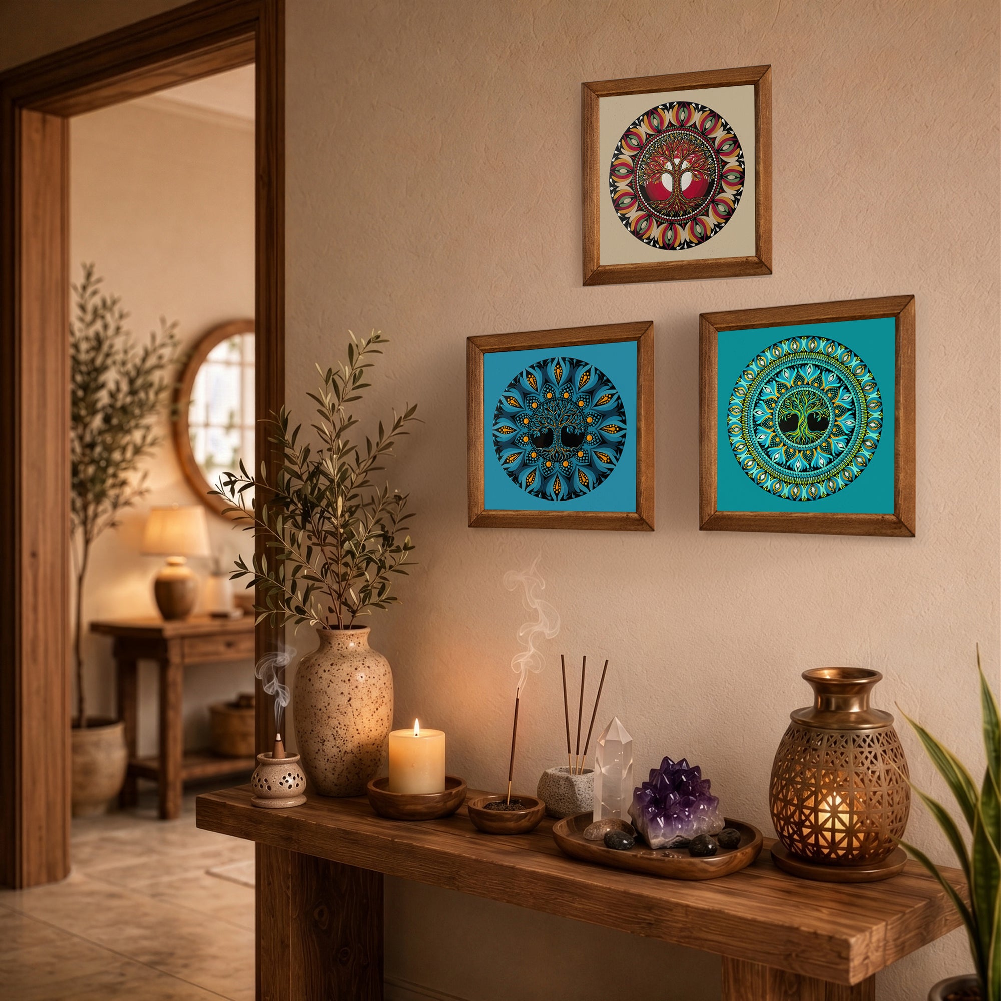 Tree of Life Mandala Trio Stone Wall Art Set