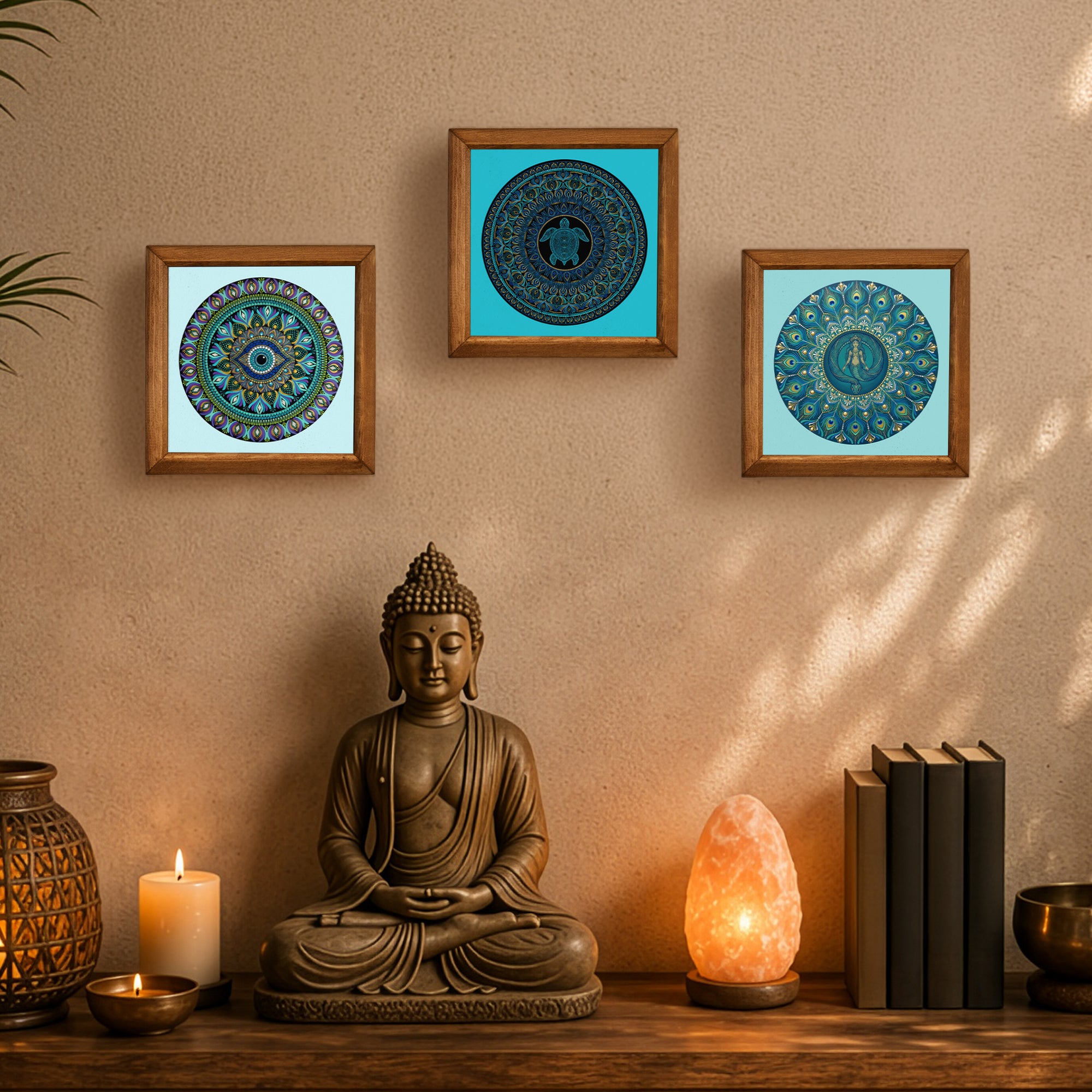 Turtle, Evil Eye &amp; Elephant Mandala Trio Stone Wall Art Set