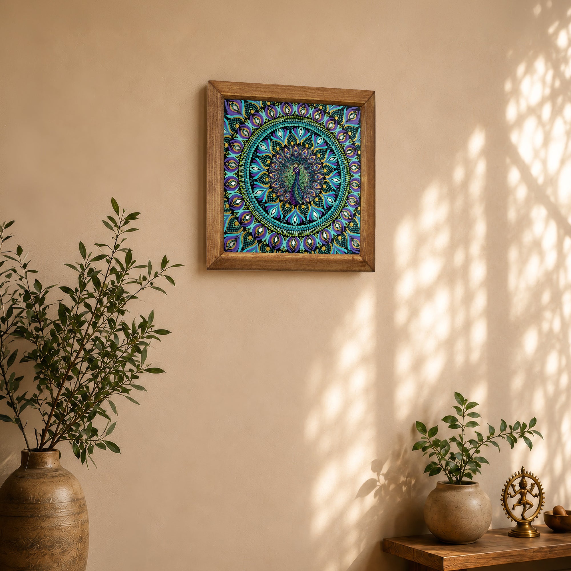 Purple Peacock Mandala Stone Wall Art