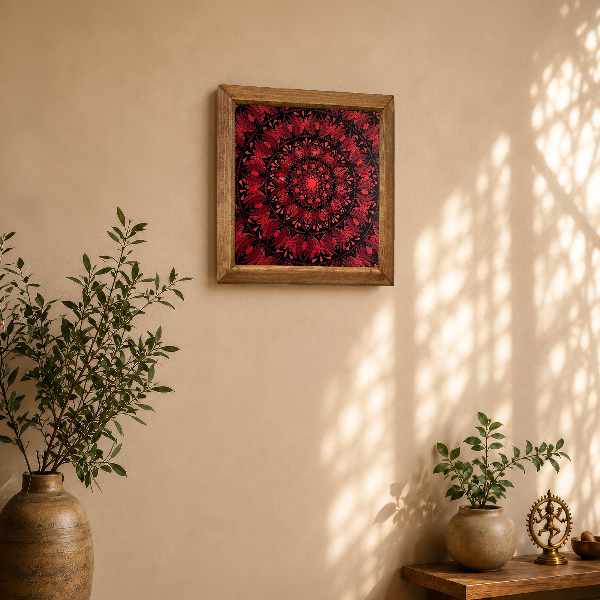 Red Floral Mandala Stone Wall Art