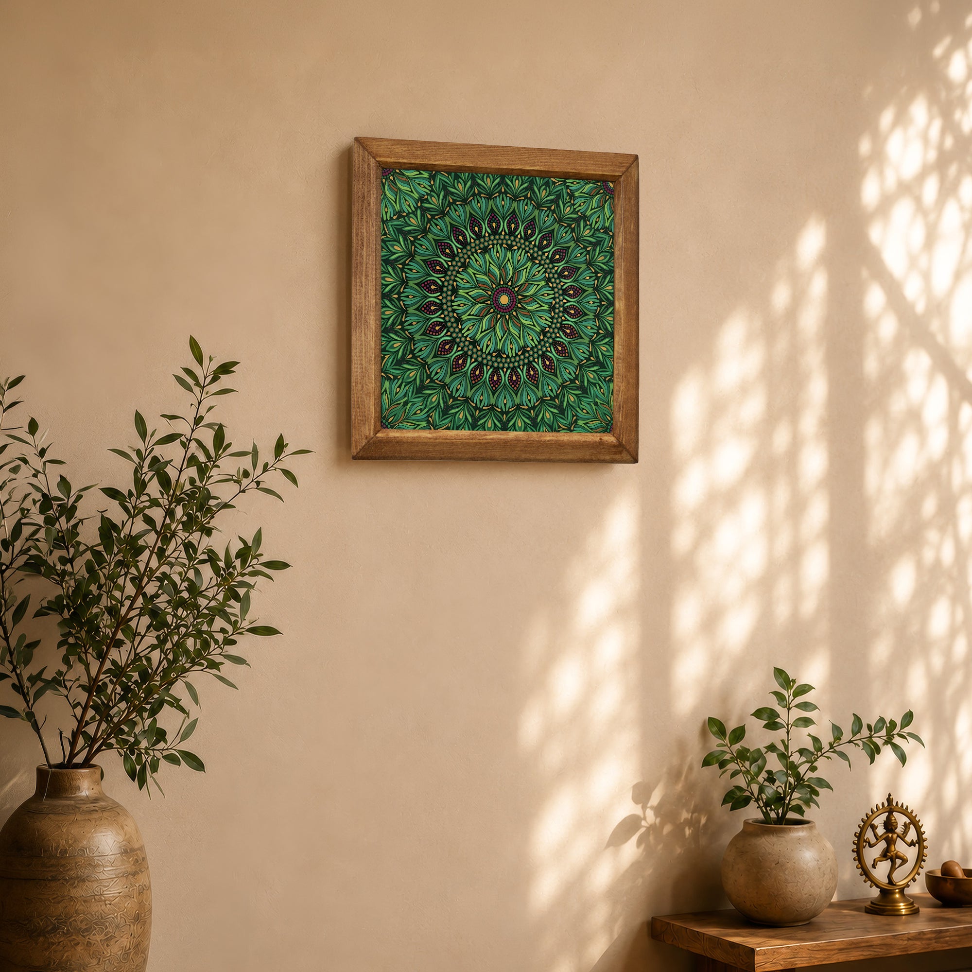 Green Bloom Botanical Mandala Stone Wall Art