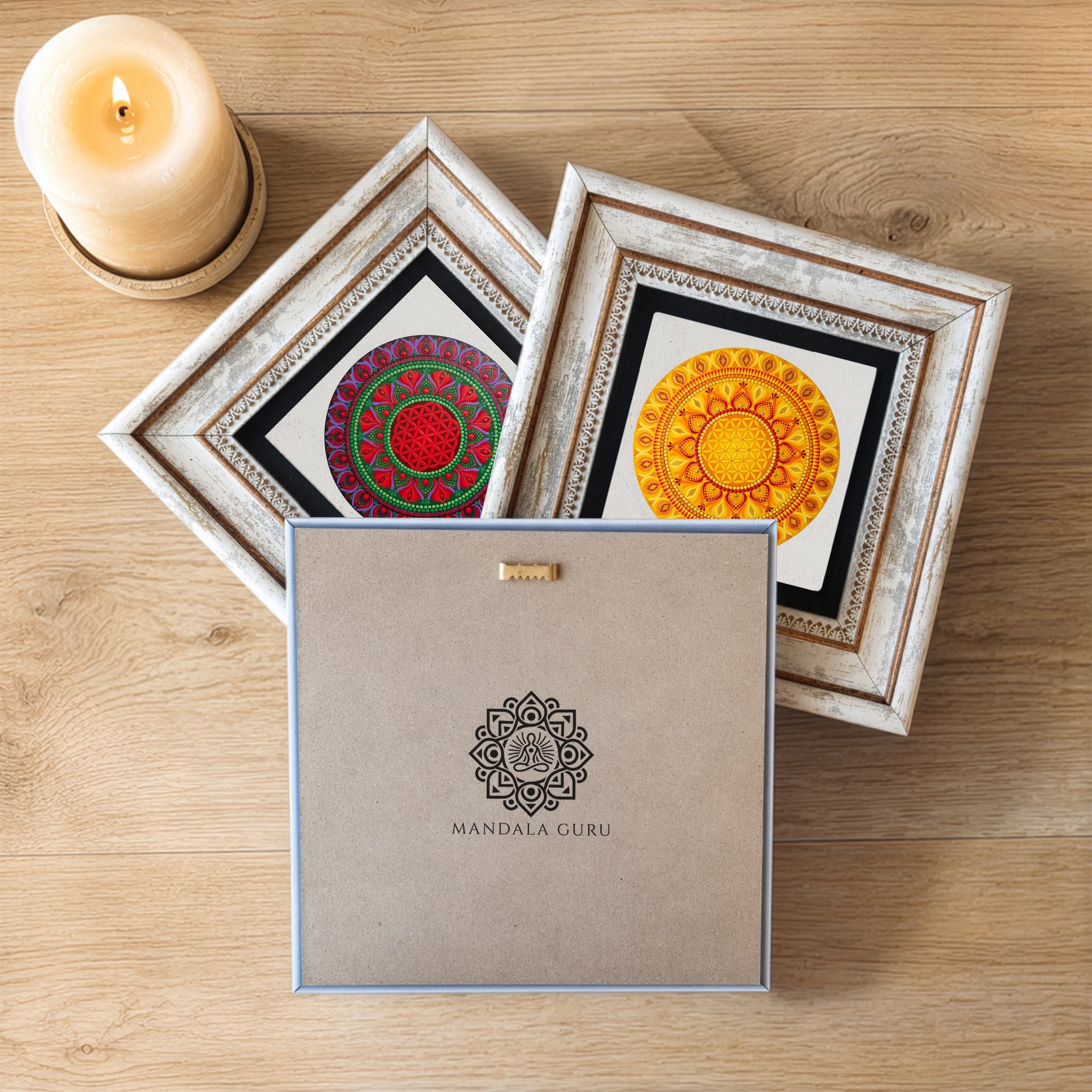 Golden Flower of Life Mandala Trio Wall Art