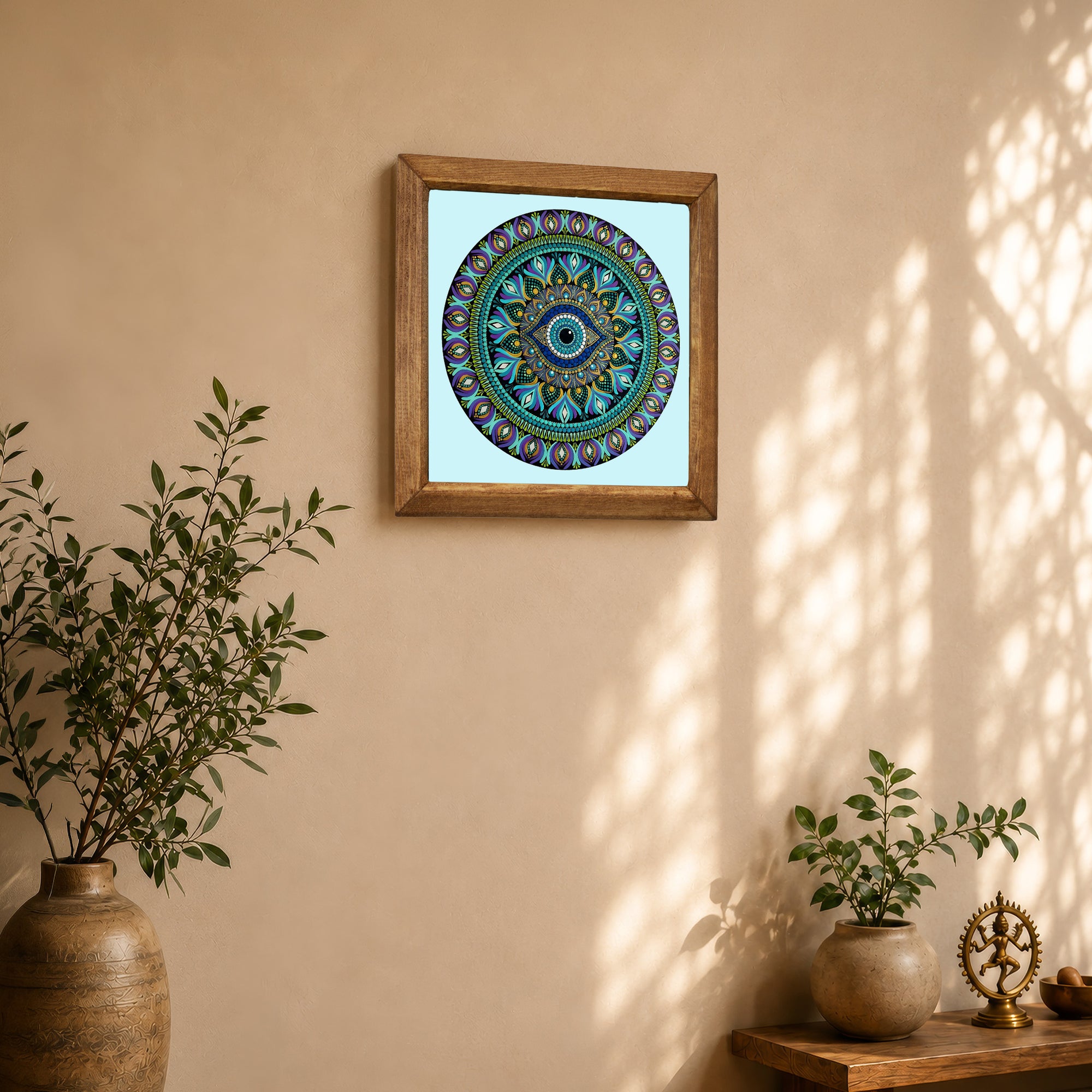 Blue Purple Evil Eye Mandala Stone Wall Art