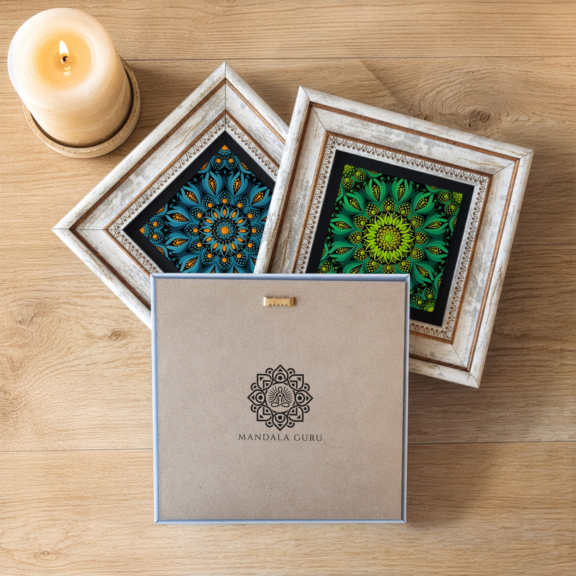 Green Red Blue Floral Mandala Trio Wall Art